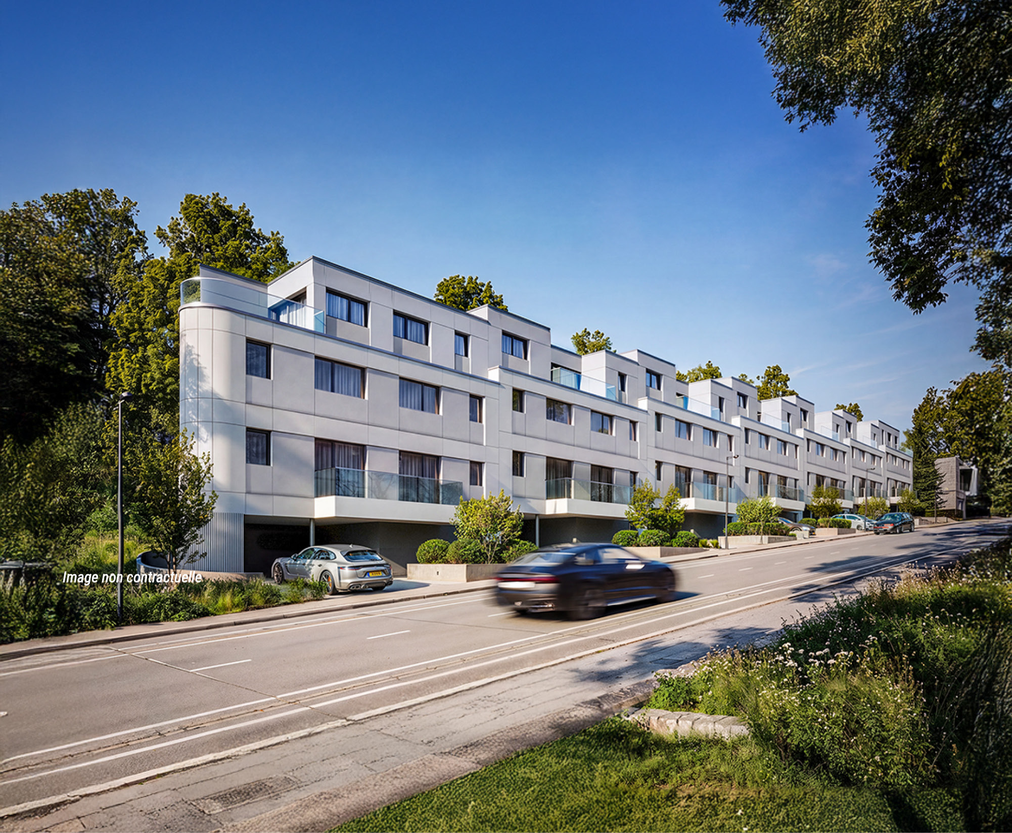 Photo d’un appartement neuf de la résidence VALÉRIA à Luxembourg-Kirchberg. Découvrez des studios, appartements 1 chambre et duplex 4 chambres avec terrasse, cave privative et prestations de qualité, idéalement situés dans un cadre calme et verdoyant au cœur du quartier financier de Luxembourg.